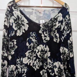 Dressbarn Floral Blouse Lightweight Sweater 3/4 Sleeves 2x